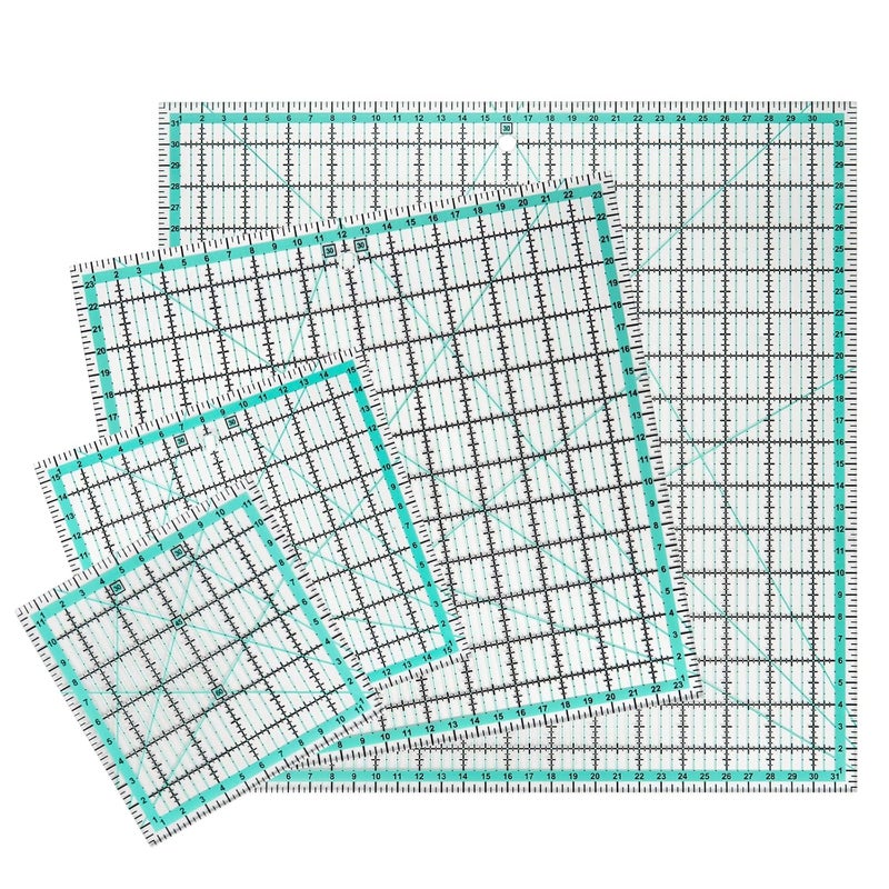 MANUFORE 4pcs Square Quilting Ruler (32cm/24cm/16cm/12cm) Sewing Acrylic Ruler Anti-Slip Metric Ruler DIY Quilting Tools with Clear Printed Lines for Precise Cutting - Image 1